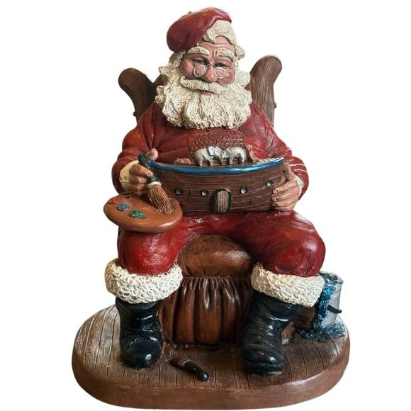 Vintage 90s Santa Claus Painting Noah’s Ark Boat Handpainted 1995 Figurine - Picture 2 of 5